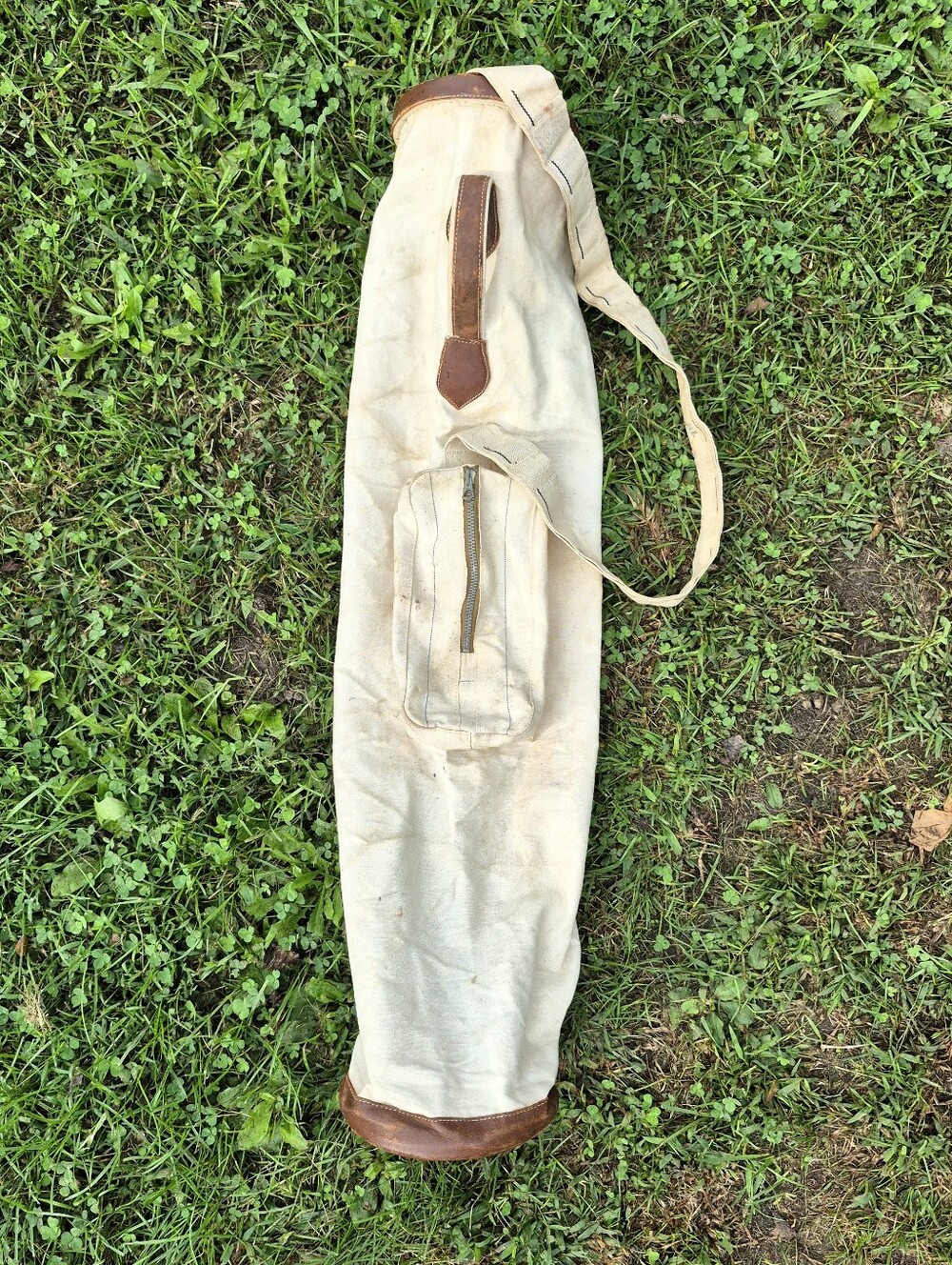 1930s Vintage Antique Stovepipe/Pencil Canvas & Leather Golf Bag w/ Carry Strap